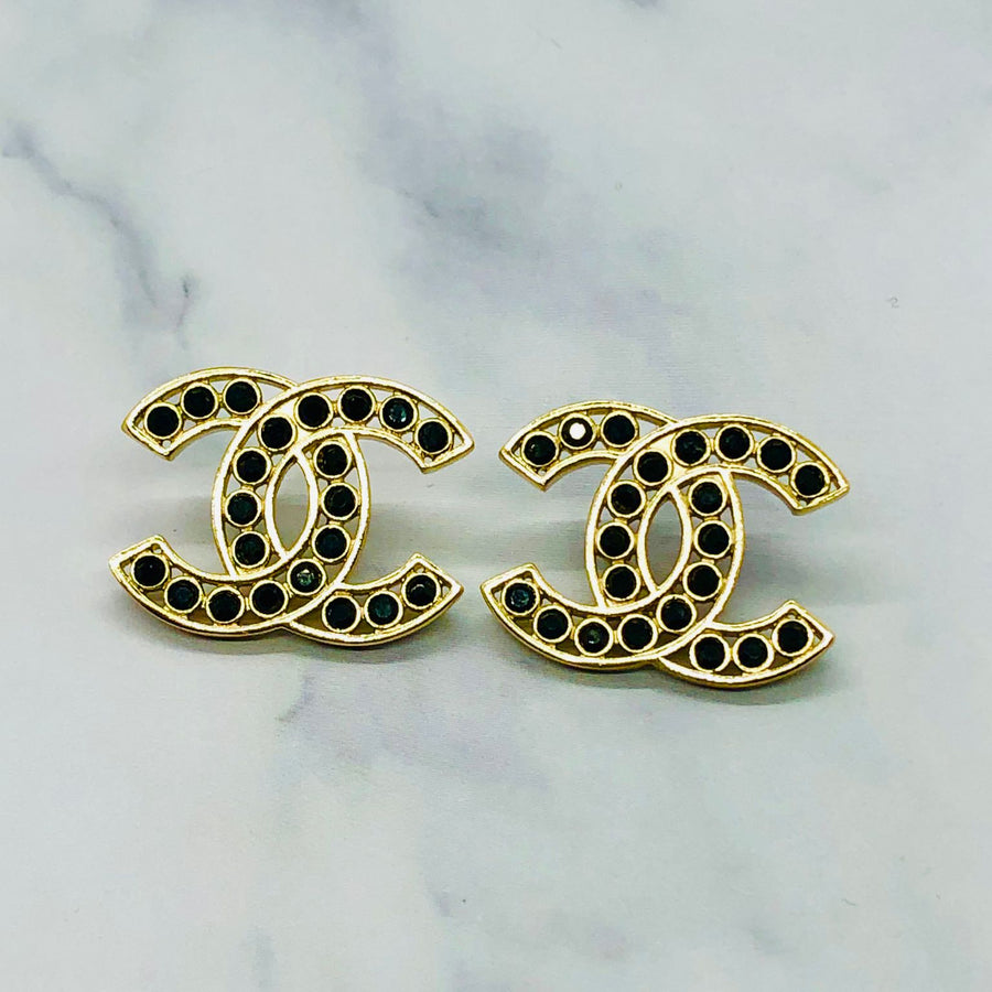 CHANEL CC Black Rhinestone Earrings - USED