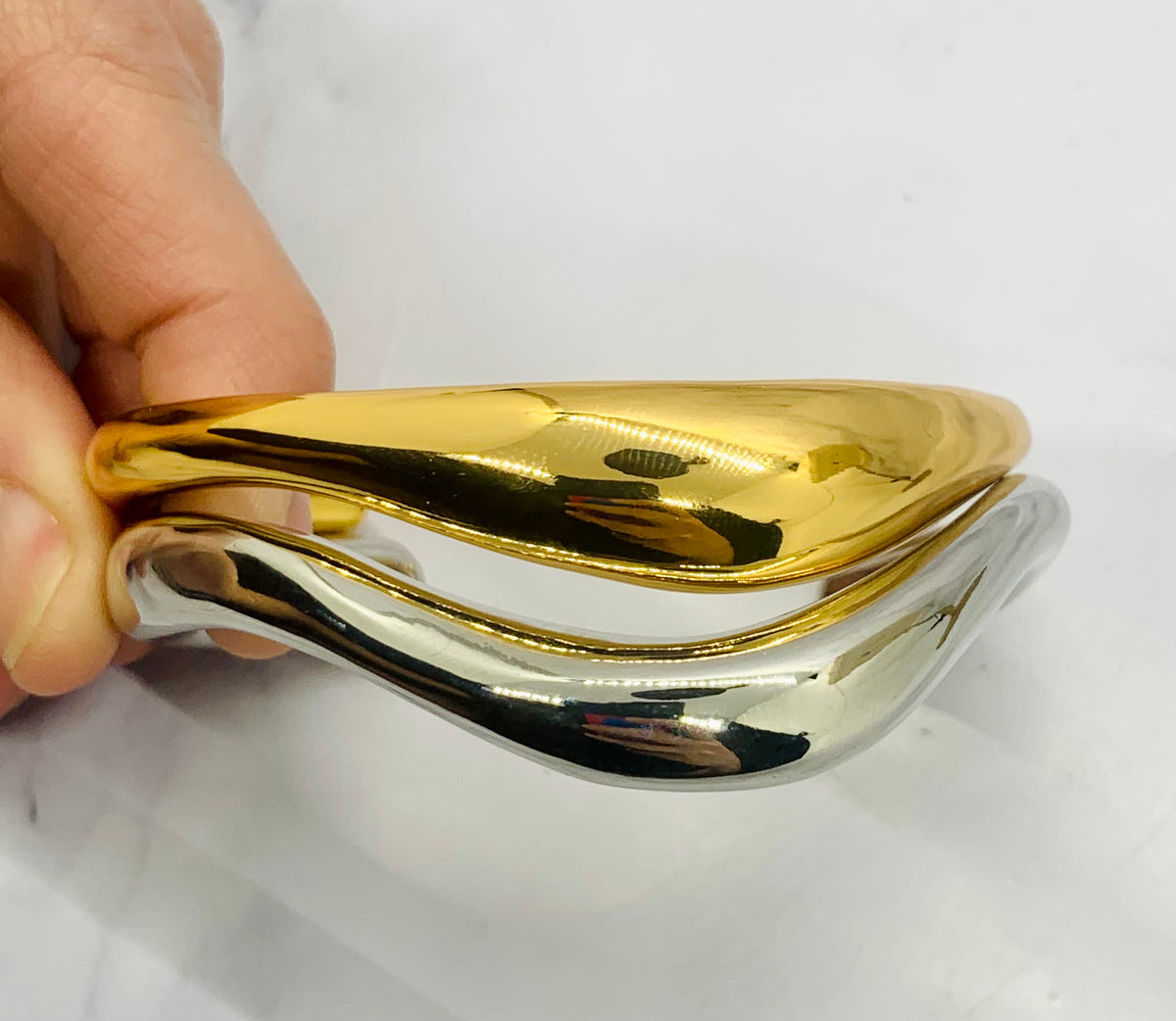 YSL YVES SAINT LAURENT Gold & Silver Cuff Bracelet Set - Pre owned