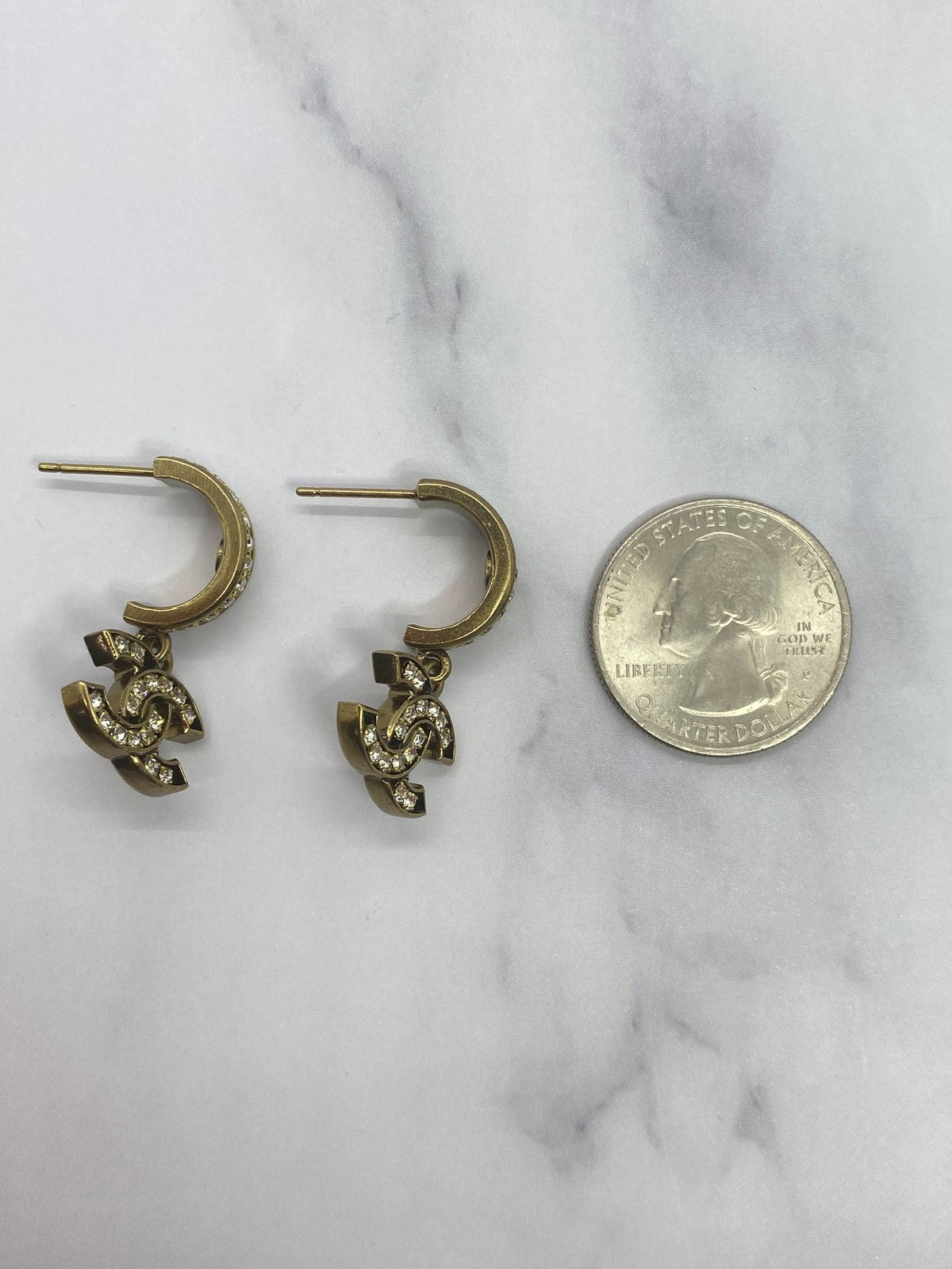 CHANEL CC Brass Tone Rhinestone Earrings - Pre owned