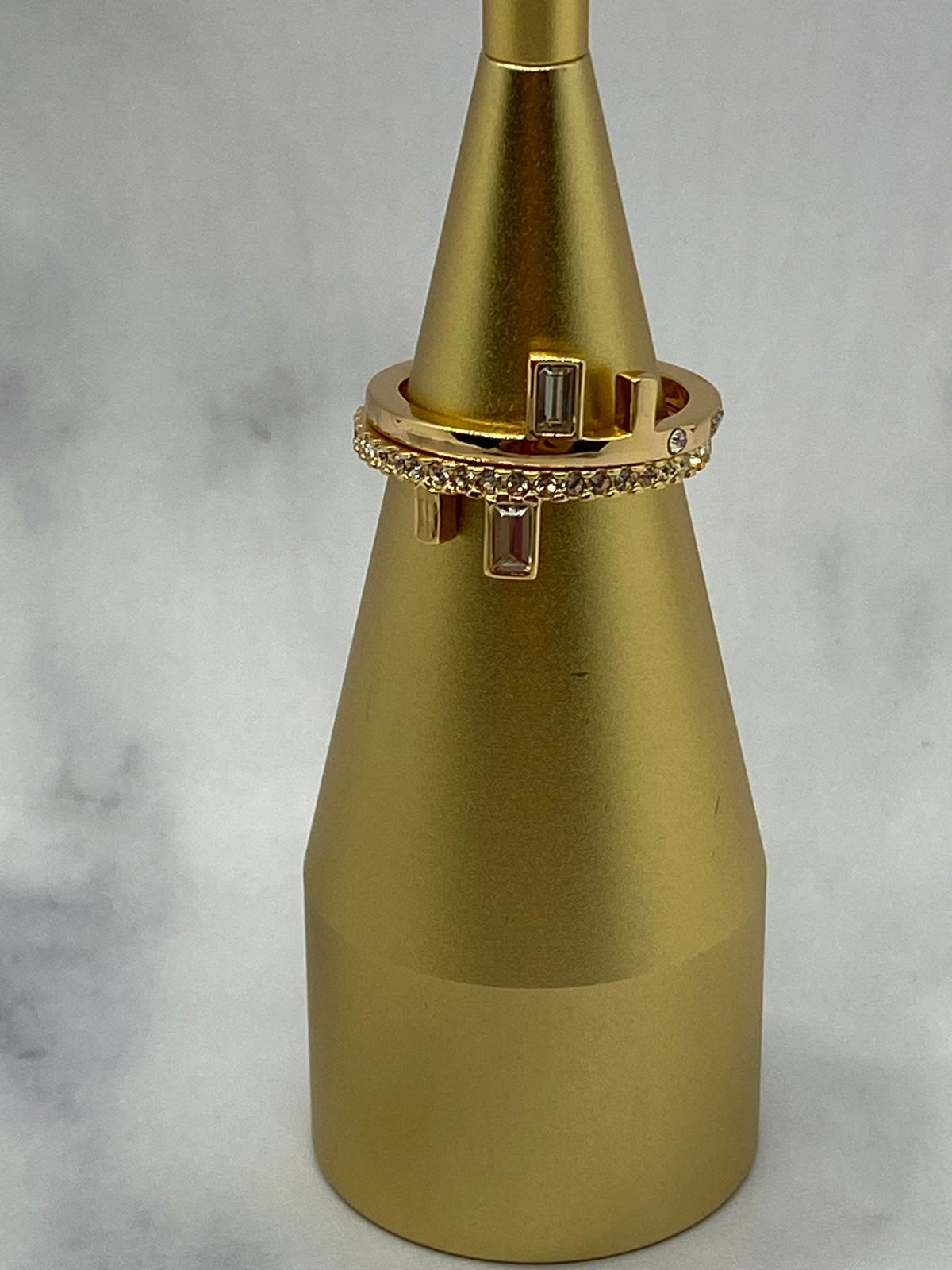 FENDI F Gold Tone Rhinestone 2 Ring Set size M - Pre owned