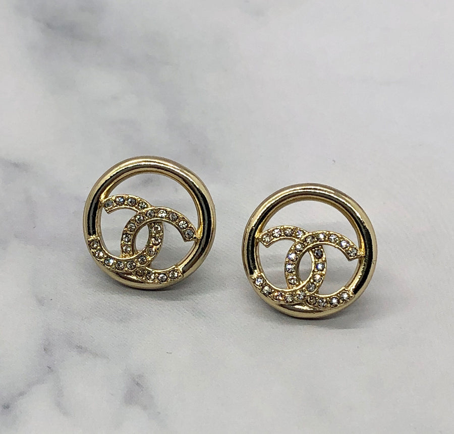 CHANEL CC Circle Rhinestone Earrings - USED