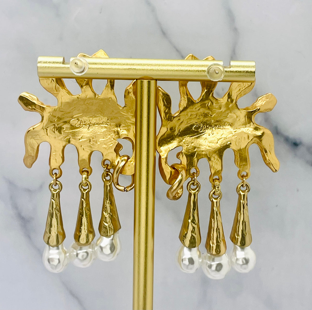 SCHIAPARELLI Statement Pearl Pendant Earrings - Pre owned