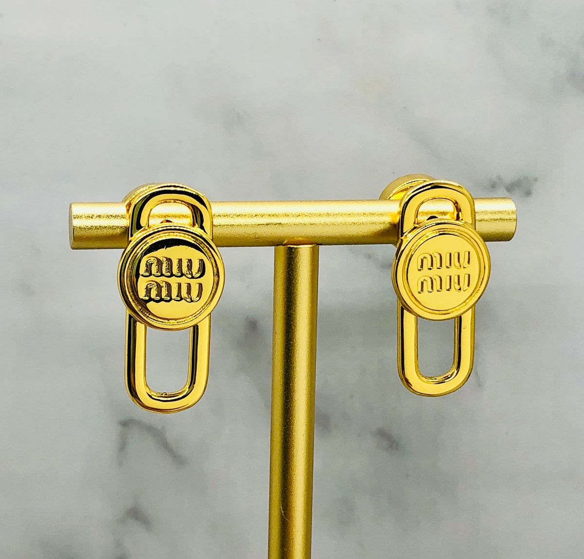 MIU MIU Gold Tone Pendant Earrings - Pre owned