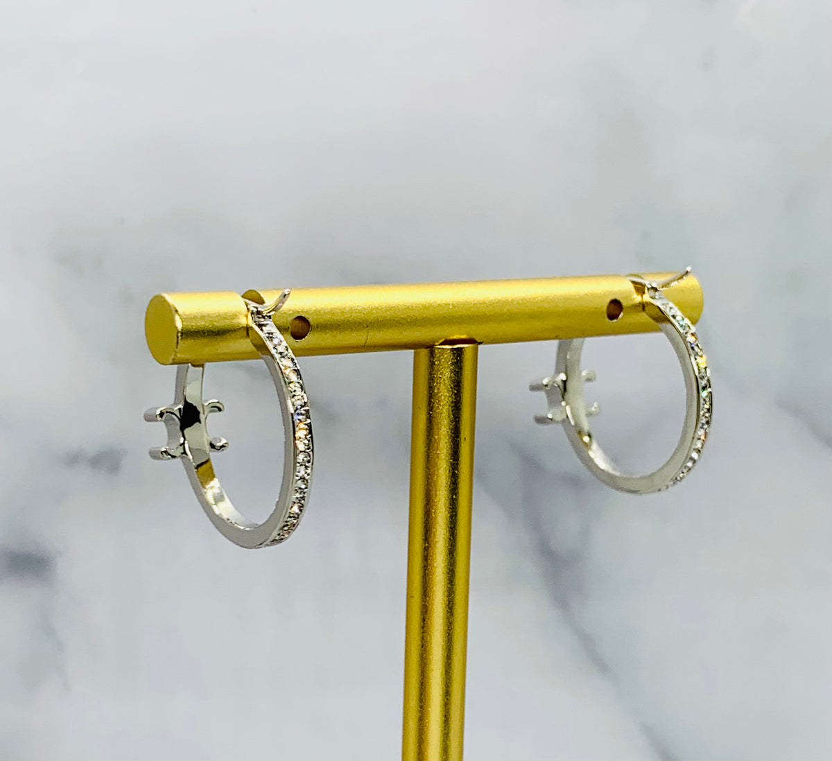 CELINE Silver Tone Rhinestone Monogram Hoop Earrings - Pre owned