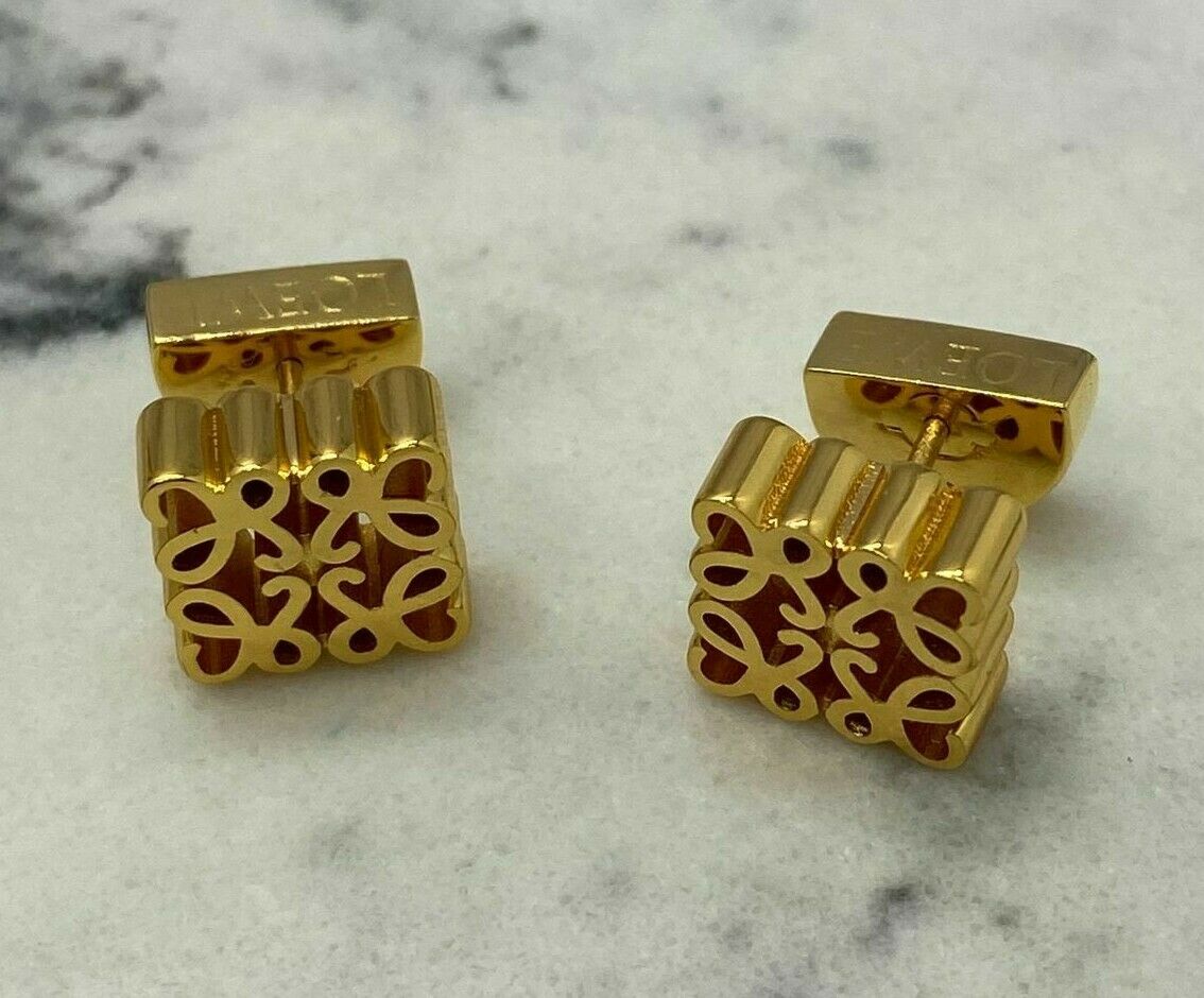 LOEWE Gold Tone Monogram Earrings - Pre owned