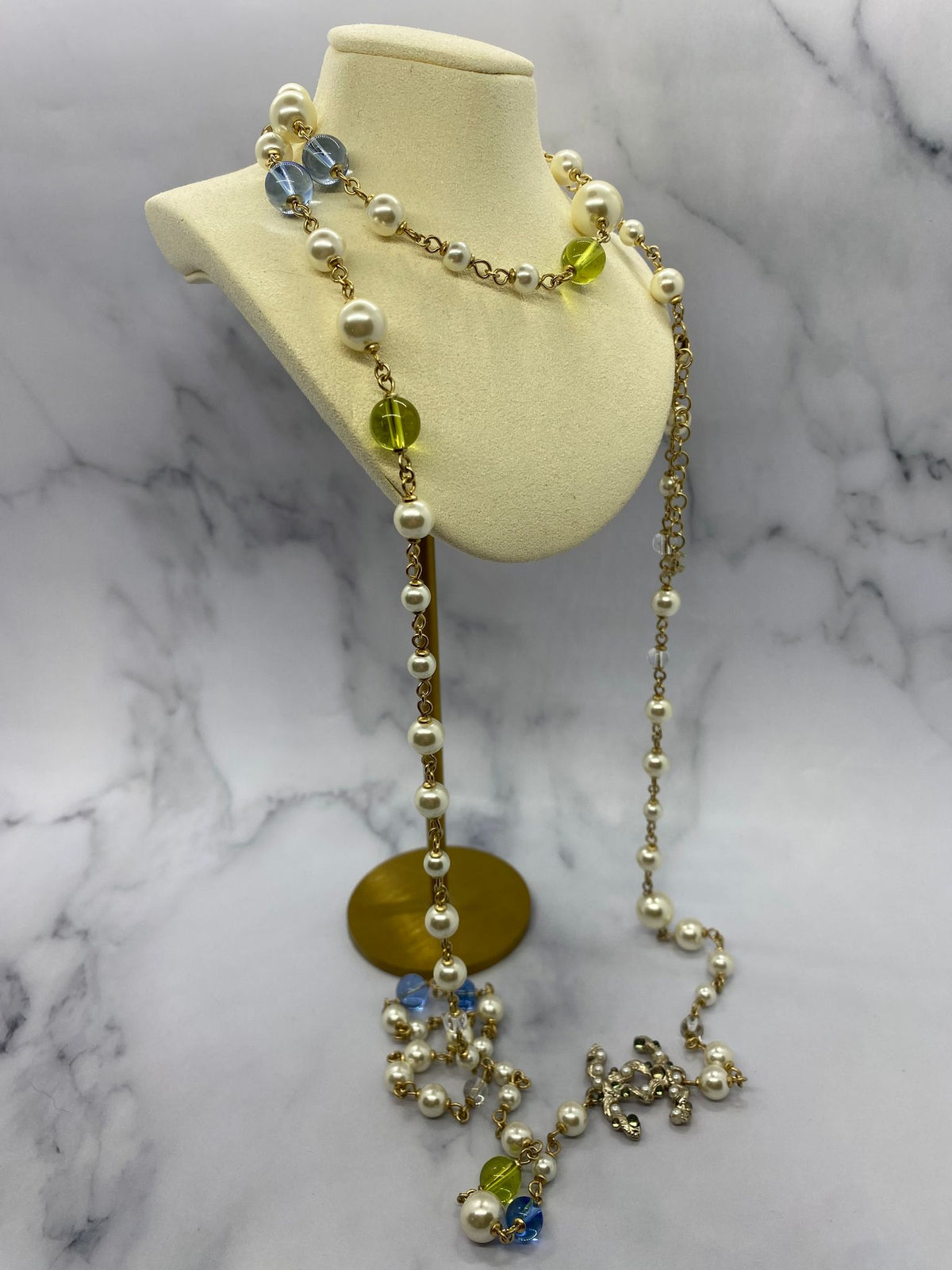 CHANEL CC Long Layer Rhinestone Pearl Necklace - Pre owned