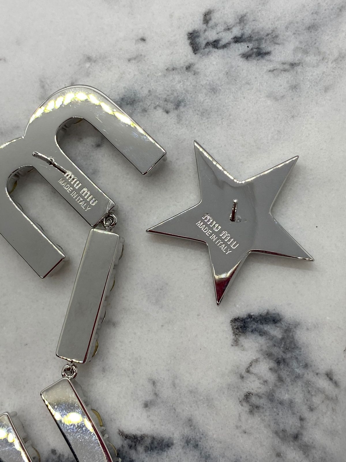 MIU MIU Asymmetric Silver Tone Rhinestone Earrings - Pre owned