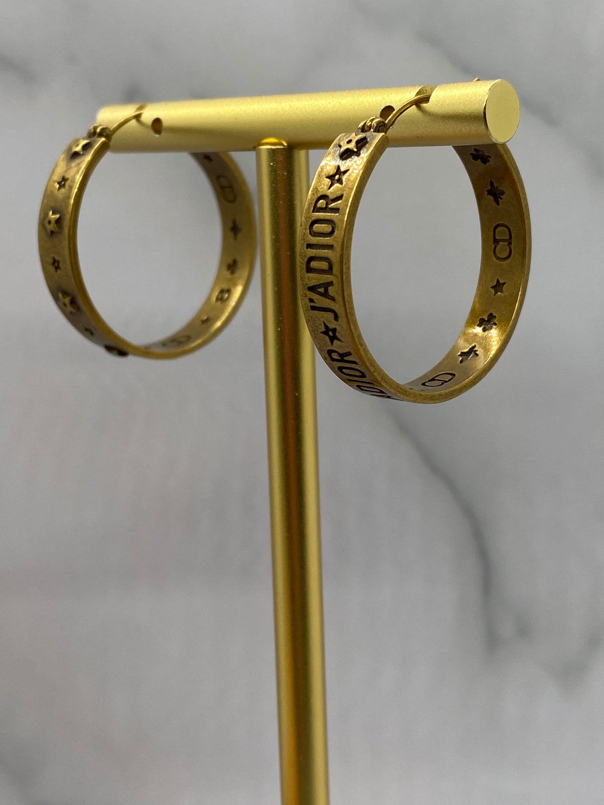 Auth CHRISTIAN DIOR J'Adior Brass Tone Hoop Earrings - Pre owned