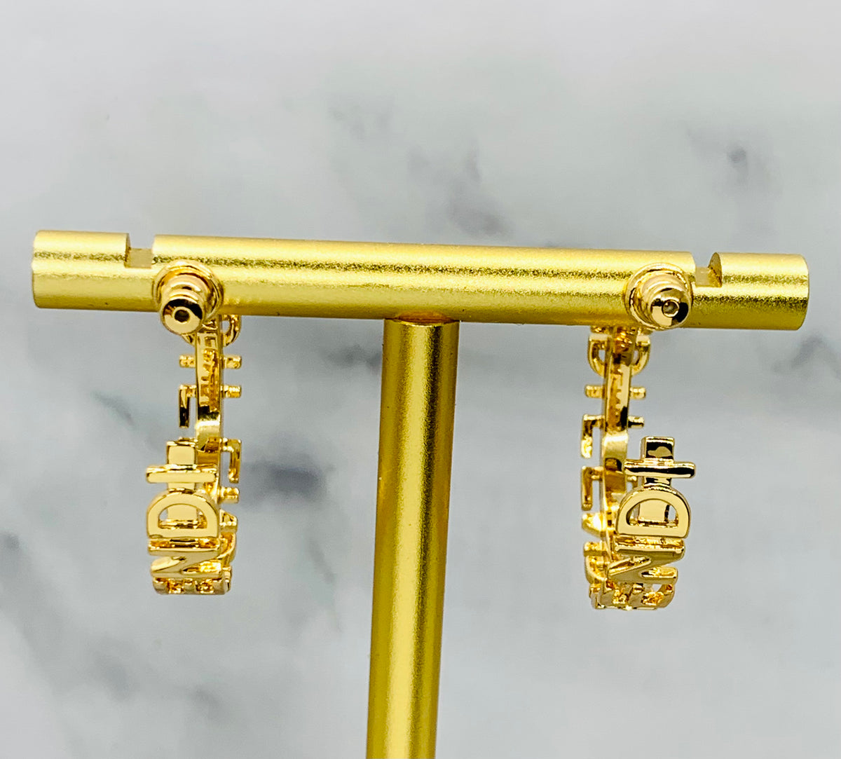 FENDI Monogram Gold Tone Hoop Earrings - Pre owned