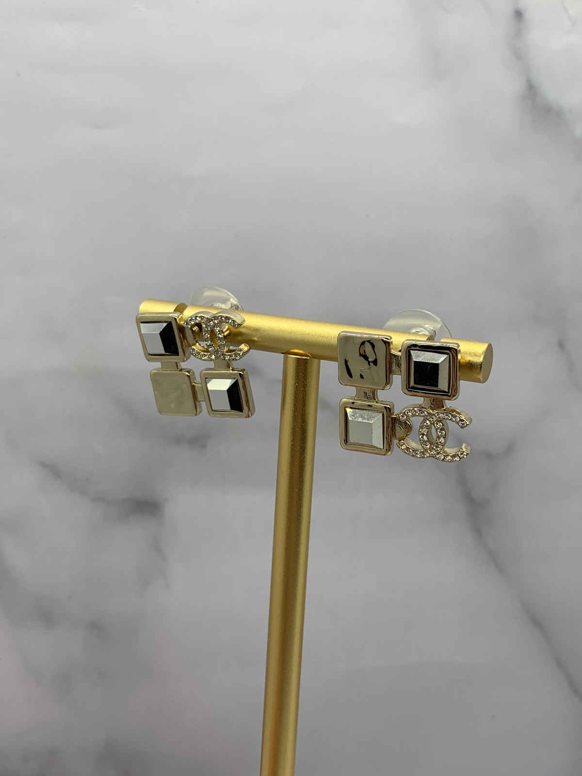 CHANELCC Square Rhinestone Earrings - Pre owned