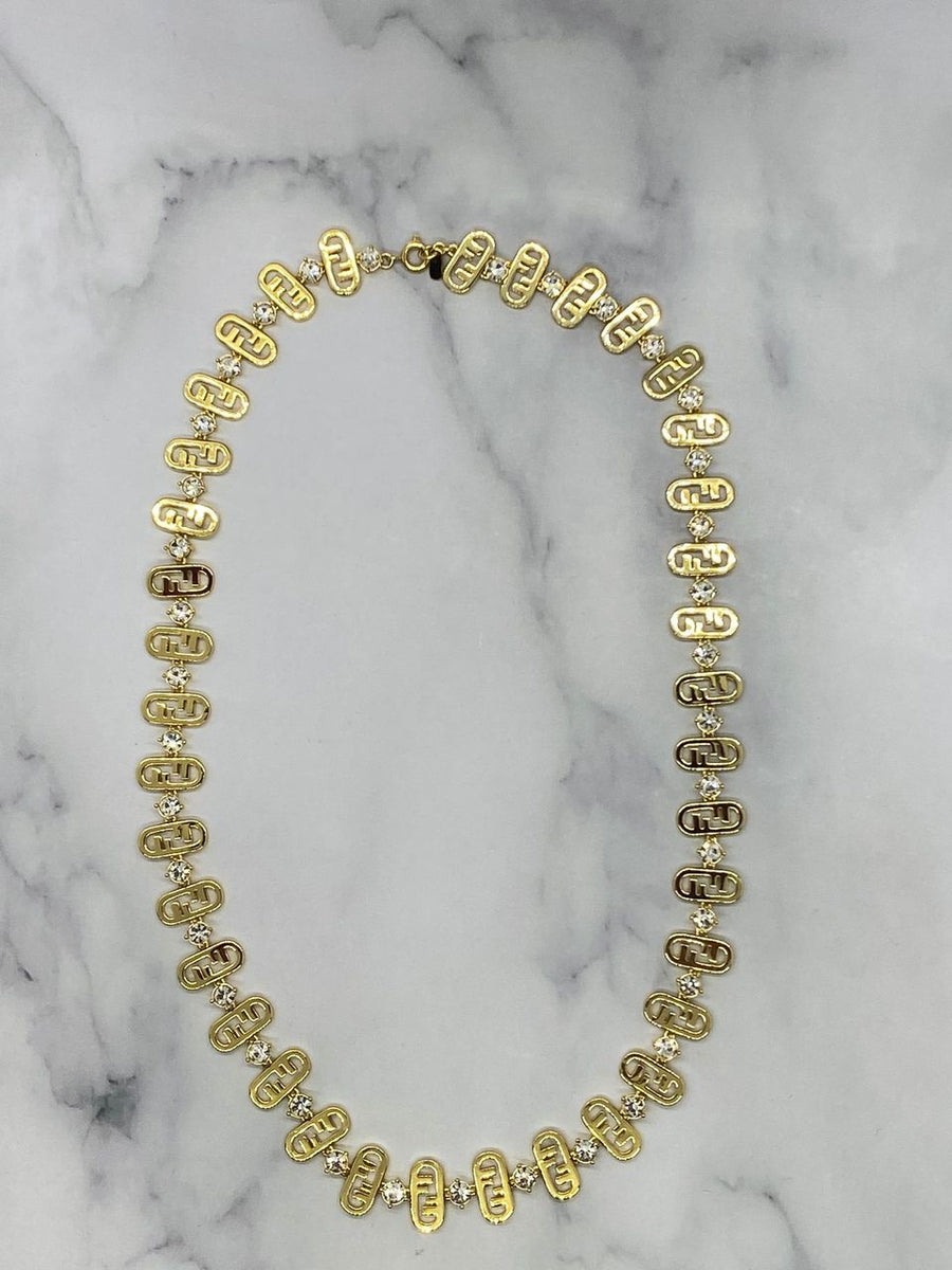 FENDI F Gold Tone Monogram Chain Necklace - Pre owned