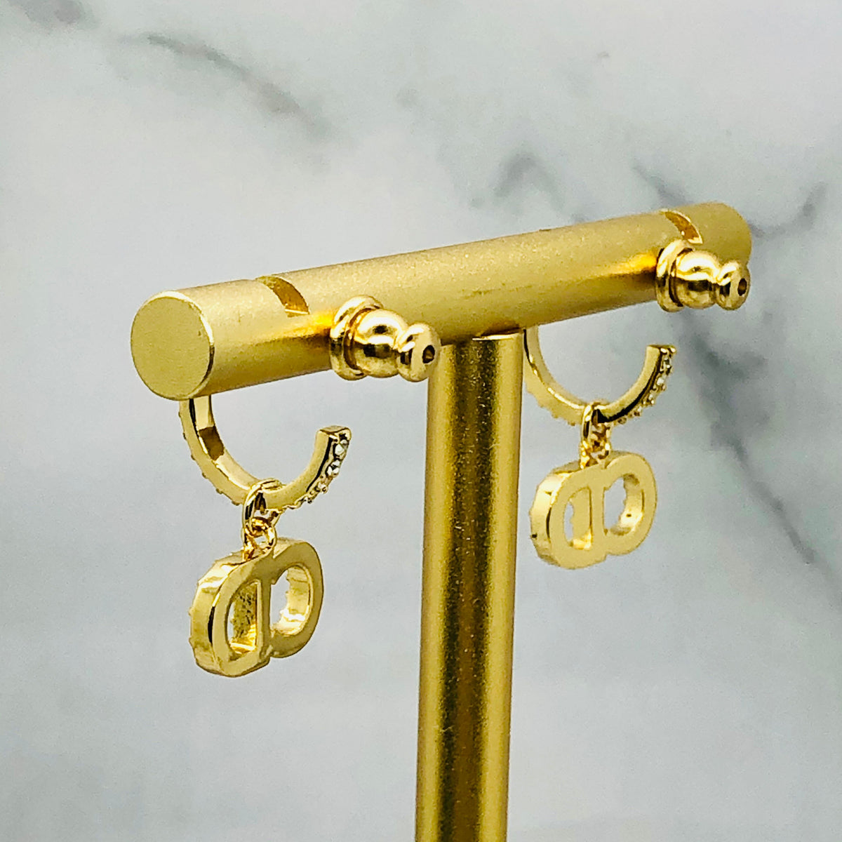 CHRISTIAN DIOR CD Gold Tone Rhinestone Earrings - Pre owned