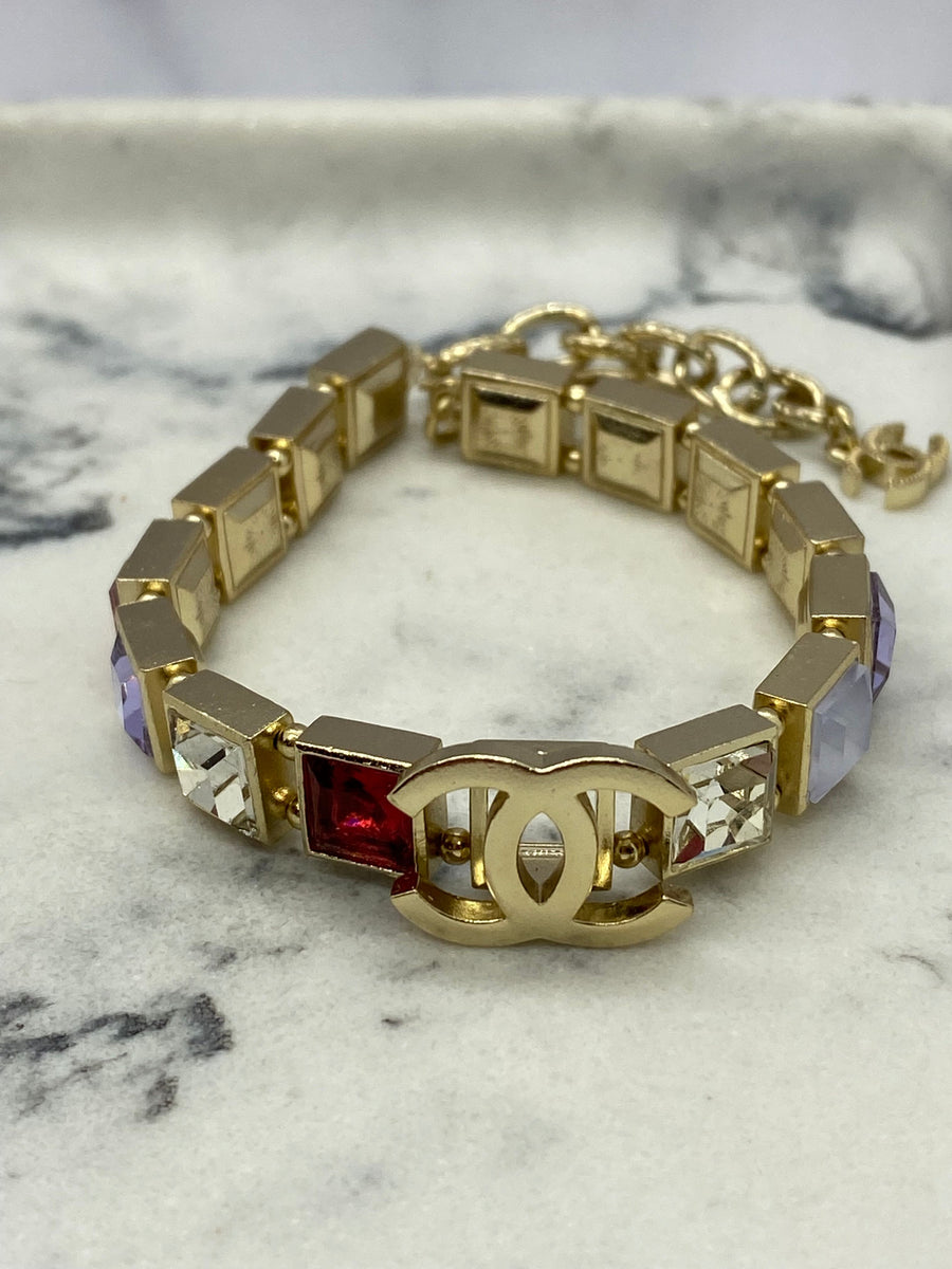 CHANEL CC Multi Color Rhinestone Bracelet - USED