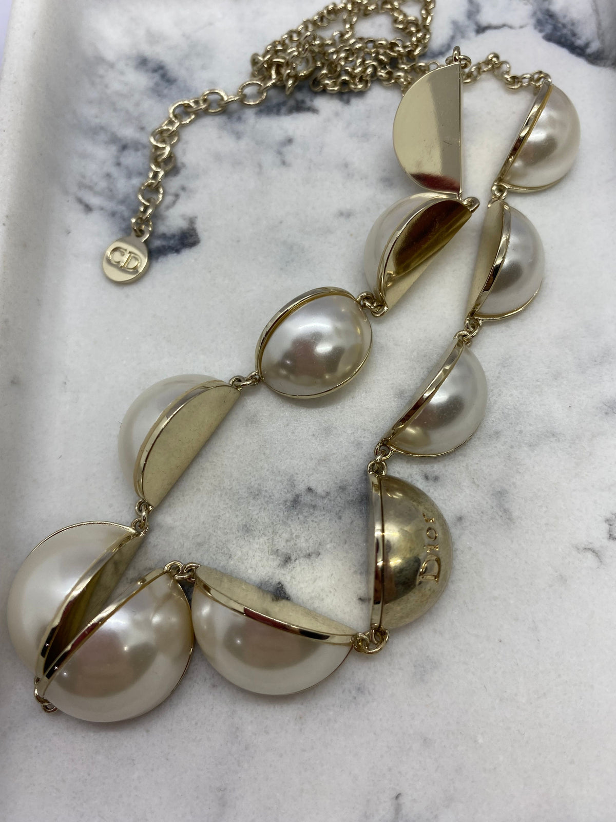 CHRISTIAN DIOR Geometric Pearl Statement Necklace - Pre owned