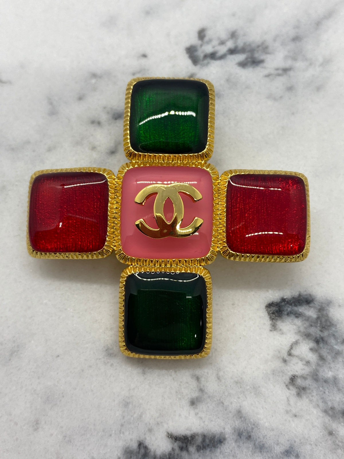 CHANEL CC Colorful Cross Brooch Pin - Pre owned