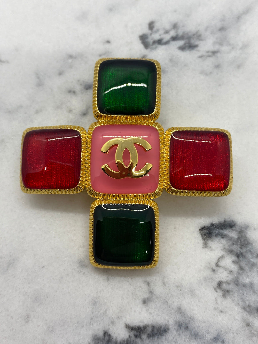 CHANEL CC Colorful Cross Brooch Pin - Pre owned