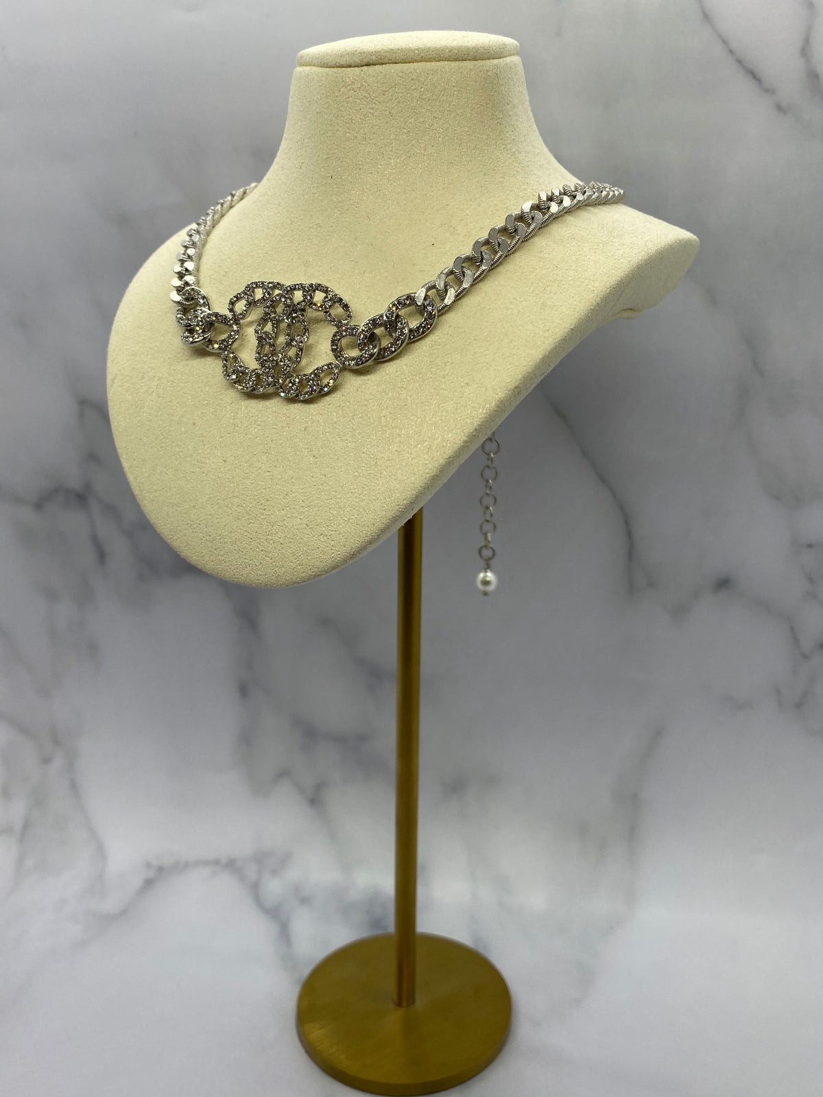 CHANEL CC Silver Tone Rhinestone Evening Choker Necklace - USED