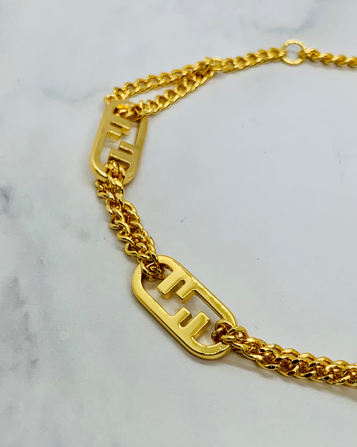 Auth FENDI FF Monogram Gold Tone Bracelet - Pre owned