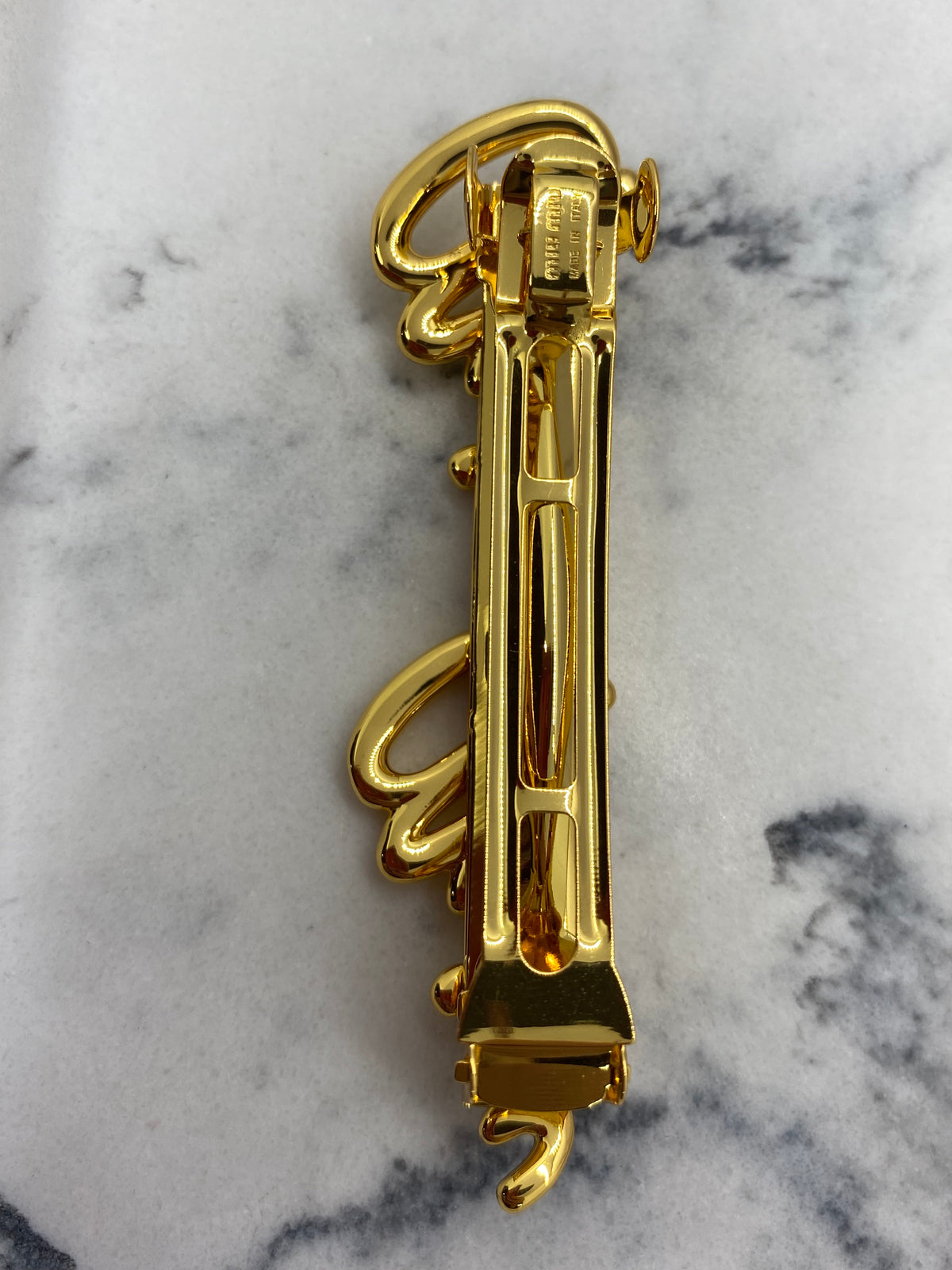 MIU MIU Gold Tone Script Hair Clip Barrette Set - Pre owned