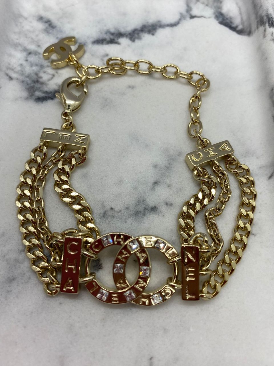 CHANEL CC Gold Tone Chain Bracelet - Pre owned