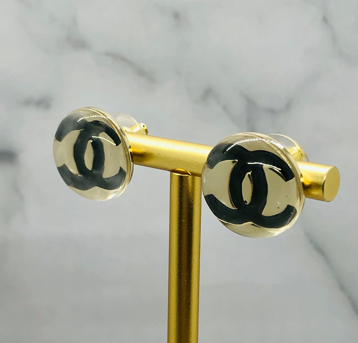 Auth CHANEL CC Gold Tone Bubble Earrings - USED