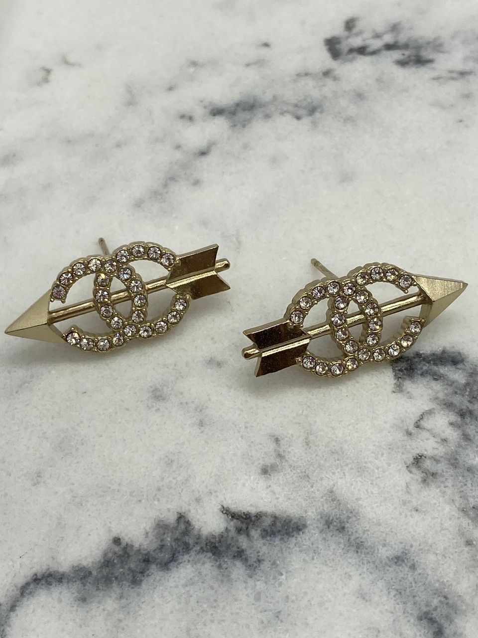 CHANEL CC Gold Tone Arrow Earrings - USED