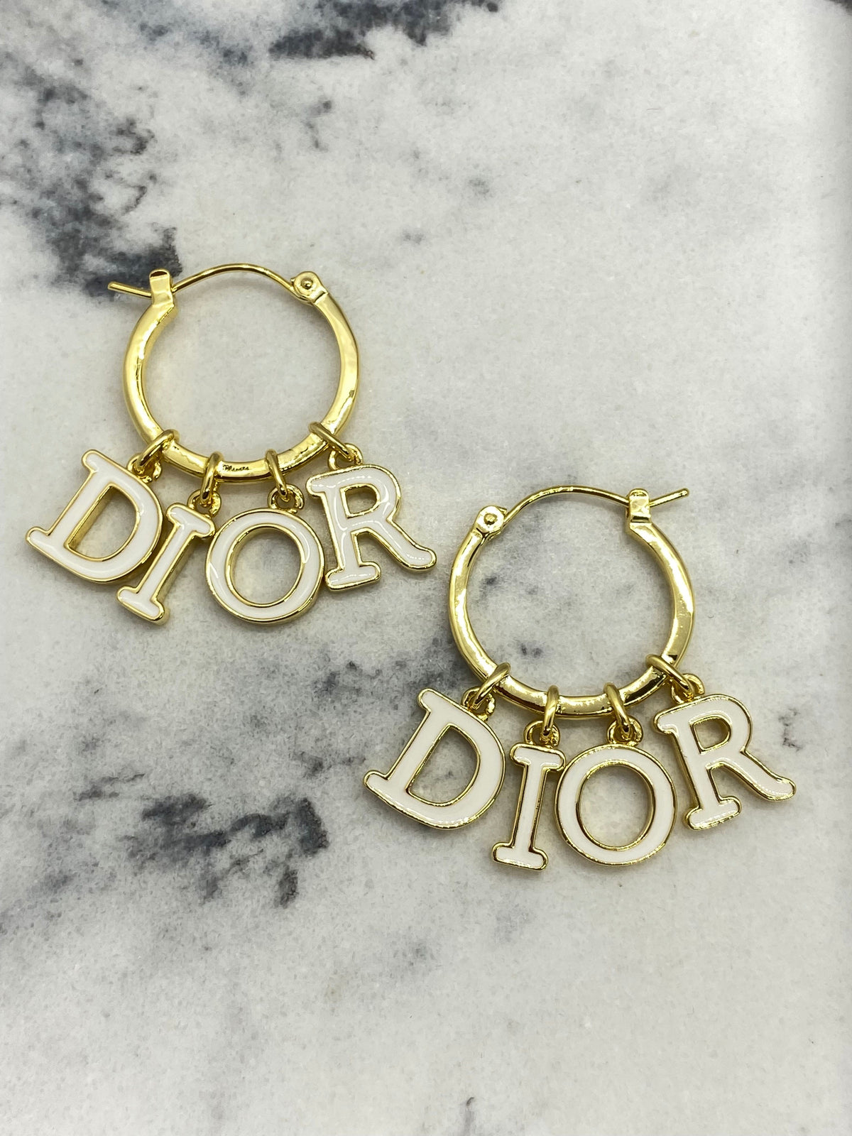 CHRISTIAN DIOR Gold Tone Charm Hoop Earrings - Pre owned