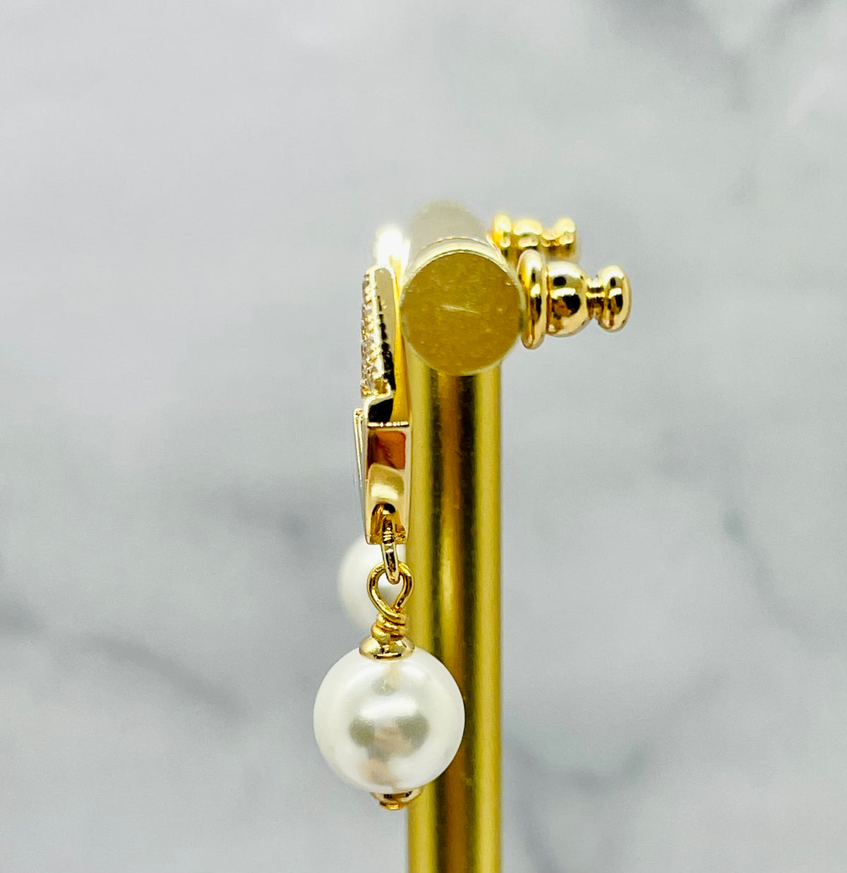 FENDI Rhinestone & Pearl Pendant Earrings - Pre owned