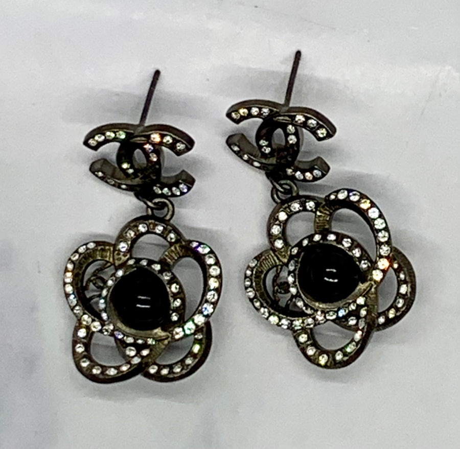 CHANEL CC Camelia Rhinestone Earrings - USED
