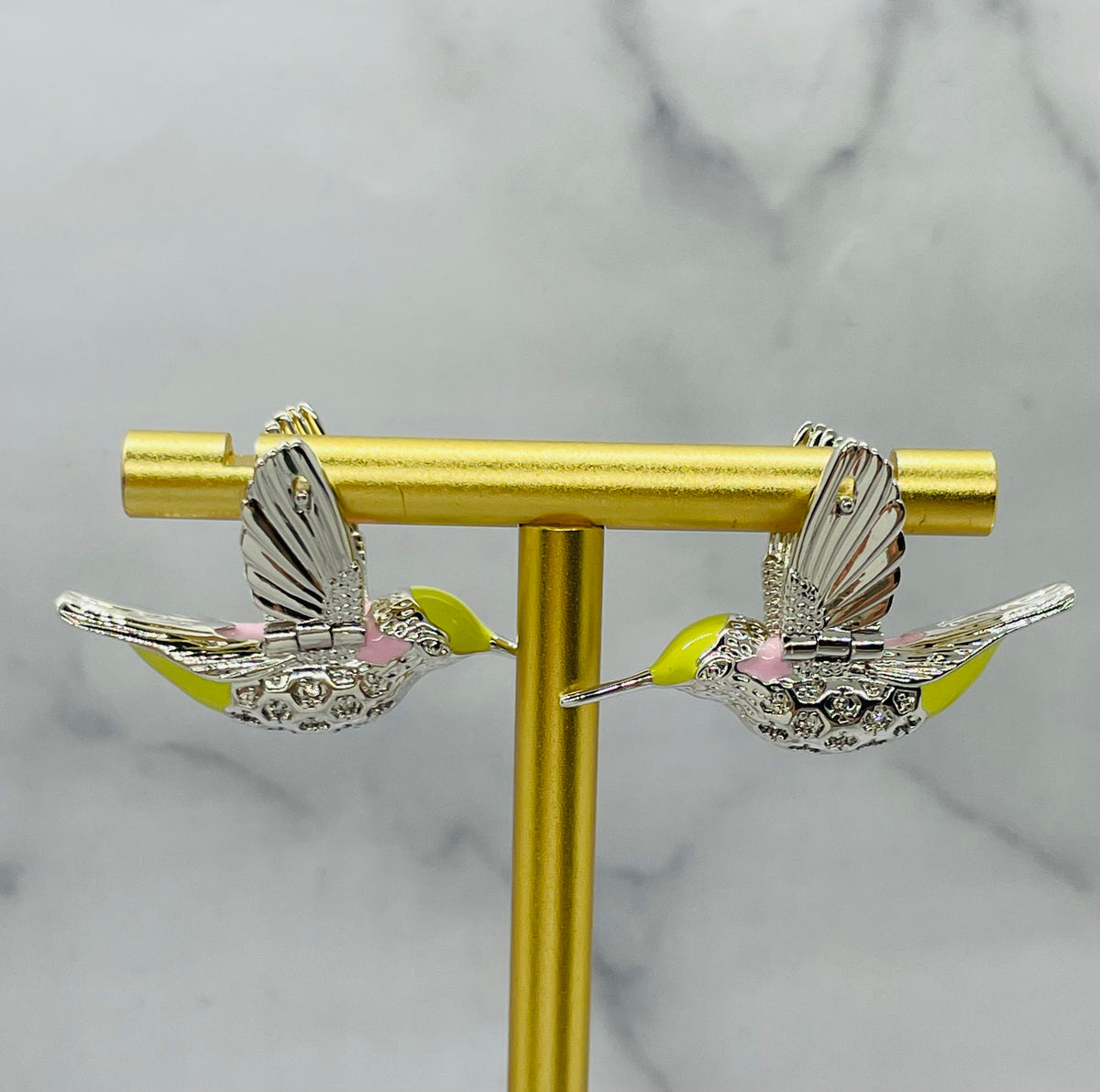 BOTTEGA VENETA Silver Tone Colibri Bird Earrings - Pre owned