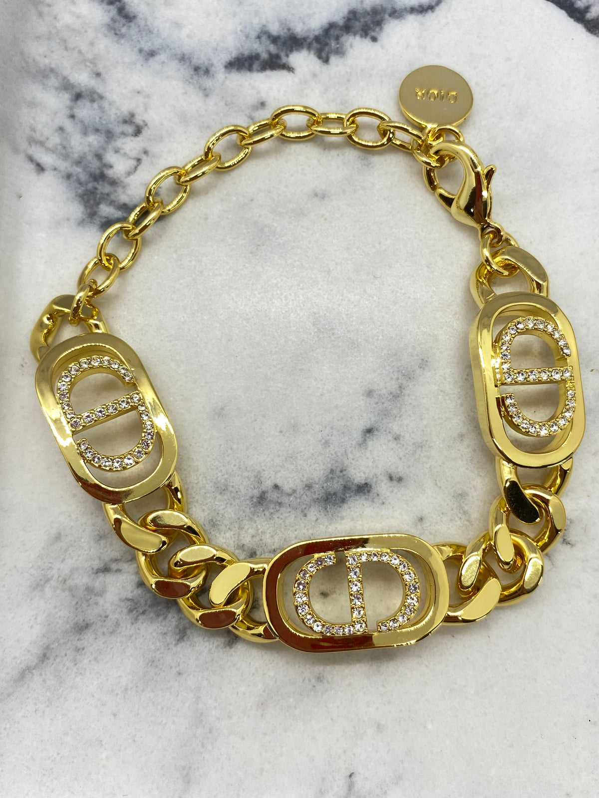 CHRISTIAN DIOR CD Gold Tone Rhinestone Bracelet - Pre owned