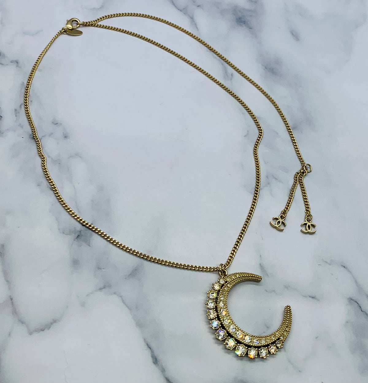 CHANEL CC Rhinestone Crescent Moon Necklace - Pre owned