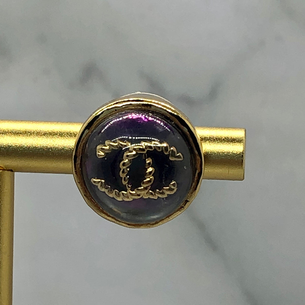 CHANEL CC Purple Button Earrings - Pre owned