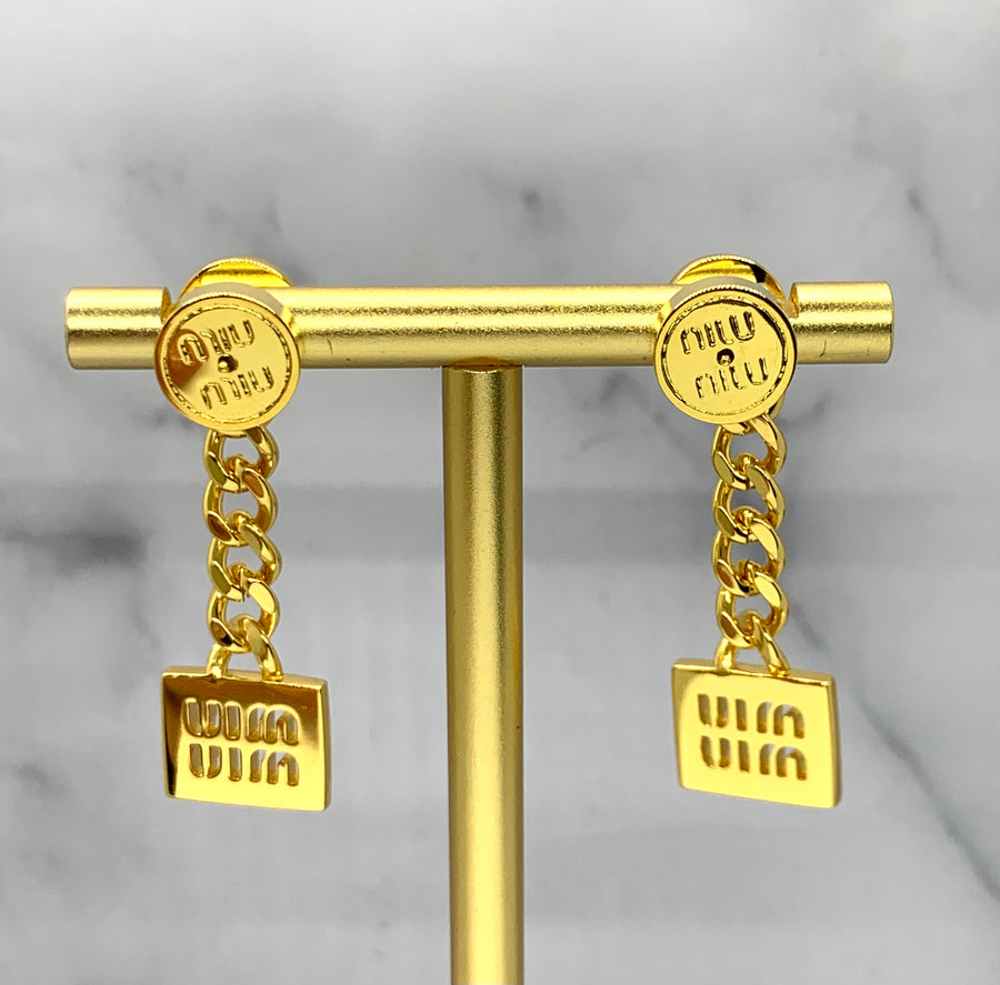 MIU MIU Gold Tone Pendant Earrings - Pre owned