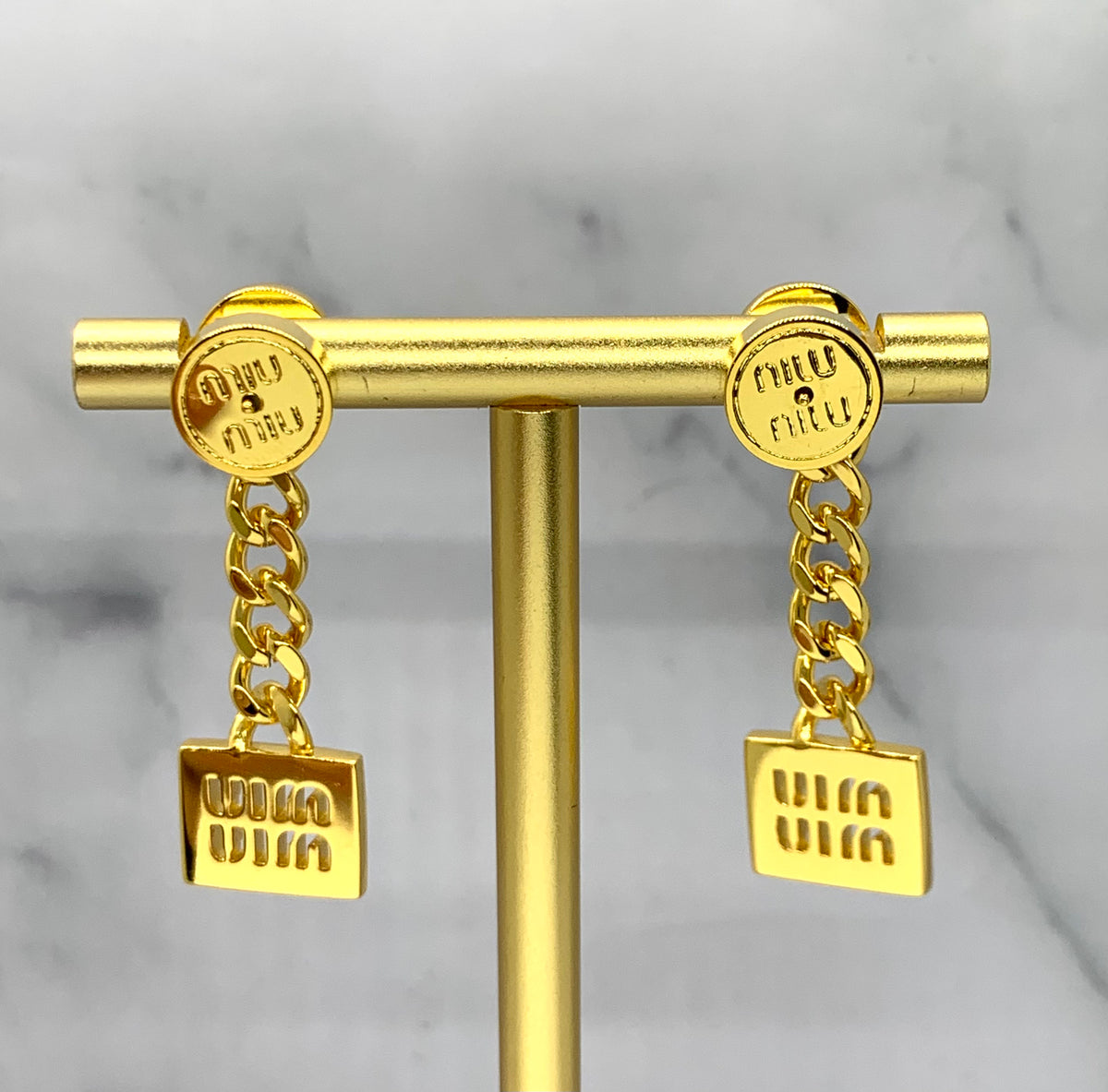 MIU MIU Gold Tone Pendant Earrings - Pre owned