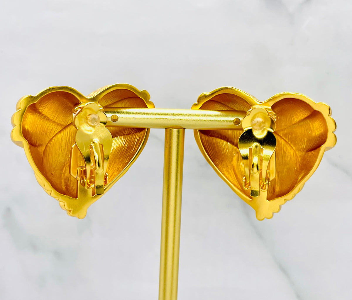 YSL YVES SAINT LAURENT Brass Clip On Heart Earrings - Pre owned