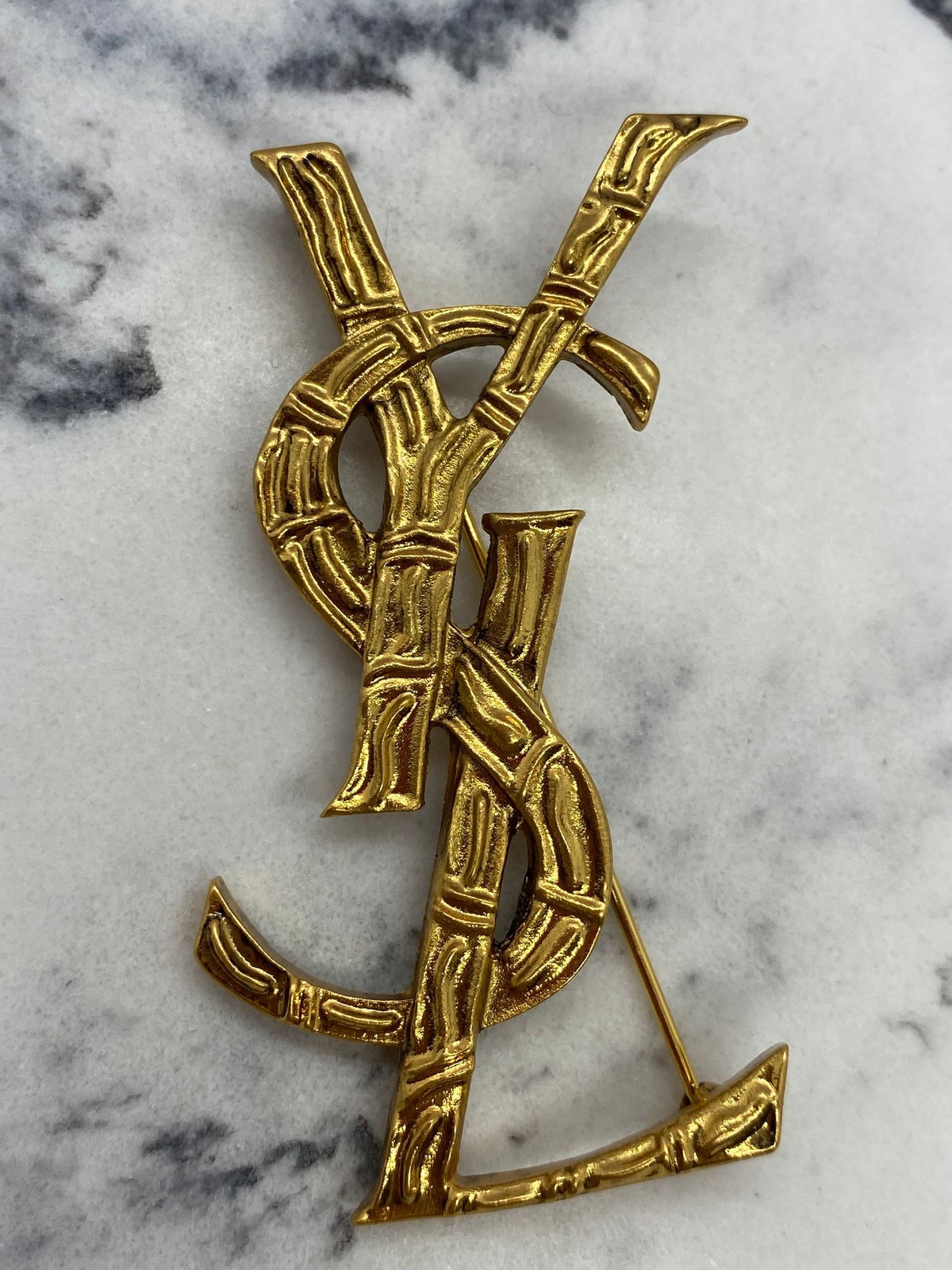 YSL YVES SAINT LAURENT Brass Tone Brooch Pin - Pre owned