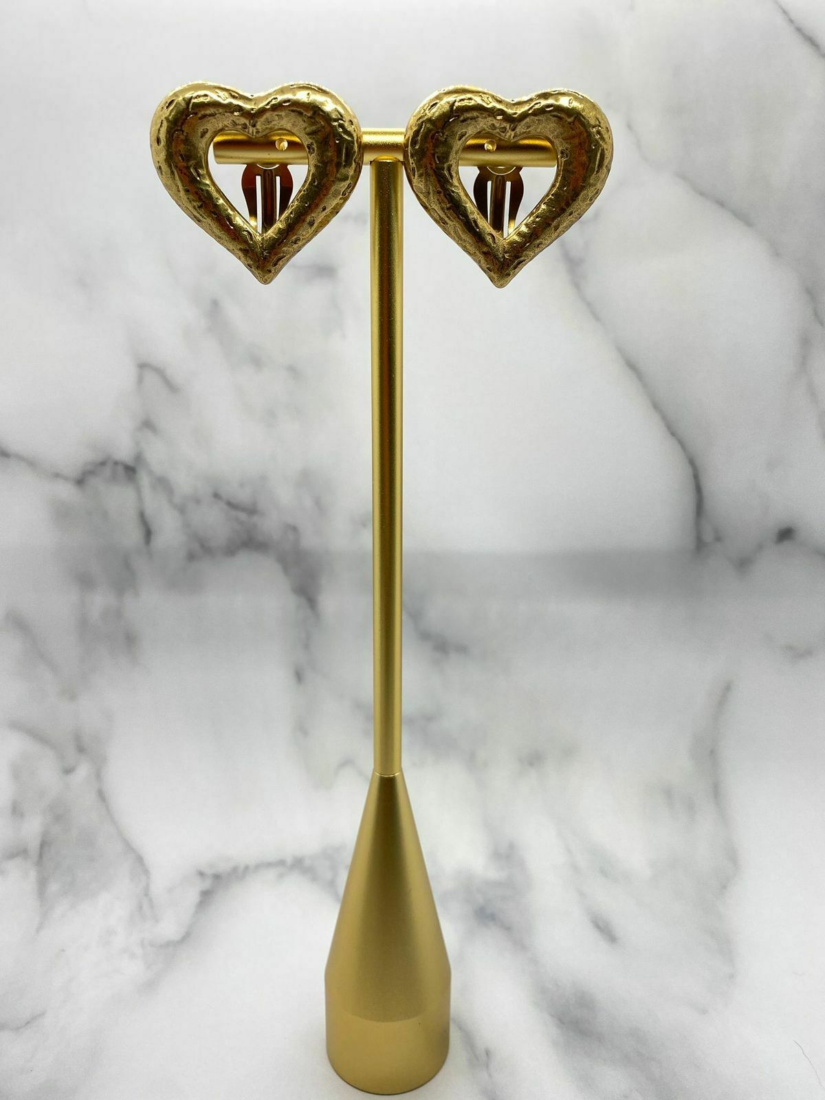 YSL Yves Saint Laurent Gold Tone Heart Clip On Earrings - Pre owned