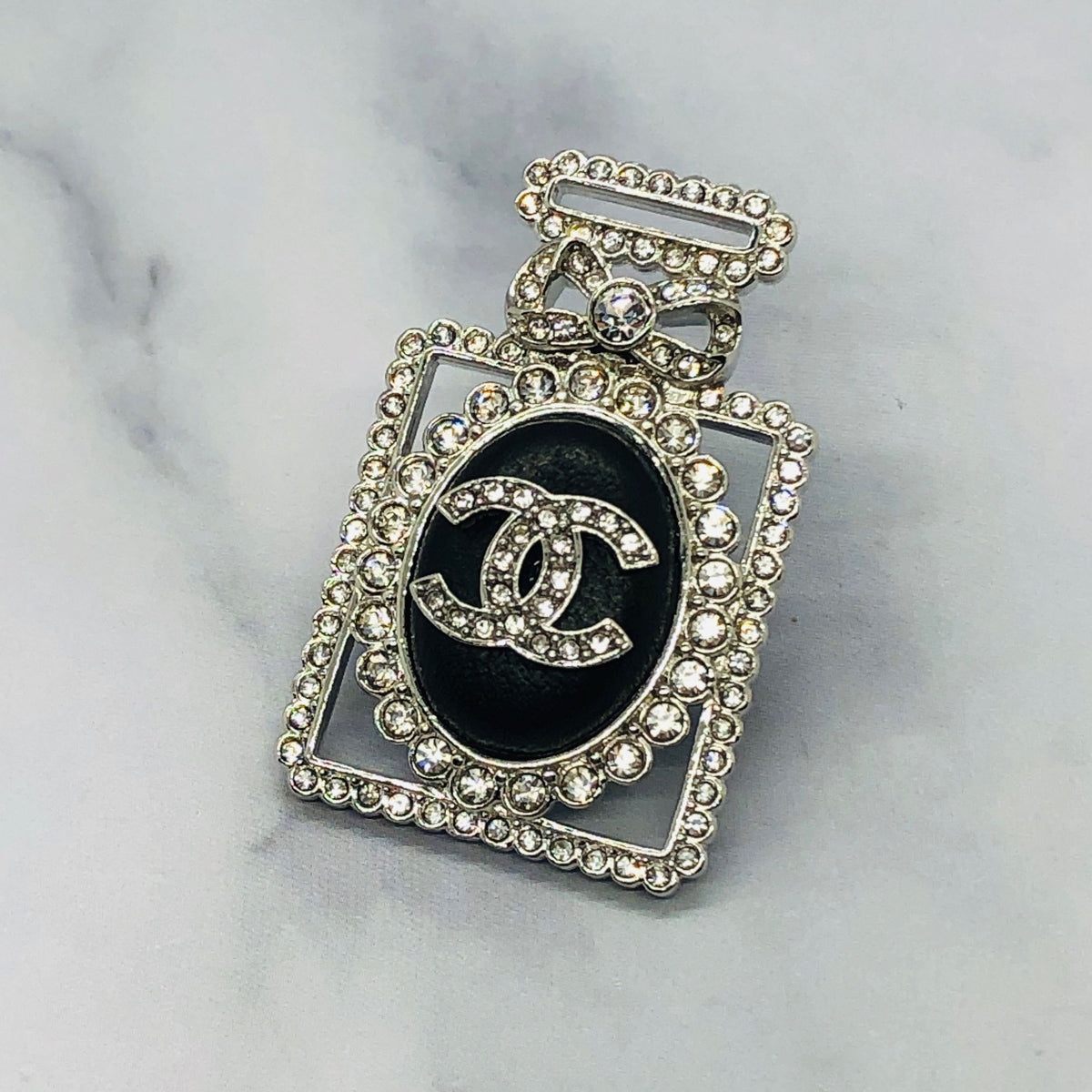 CHANEL CC Rhinestone Bottle Shaped Brooch Pin - Pre owned