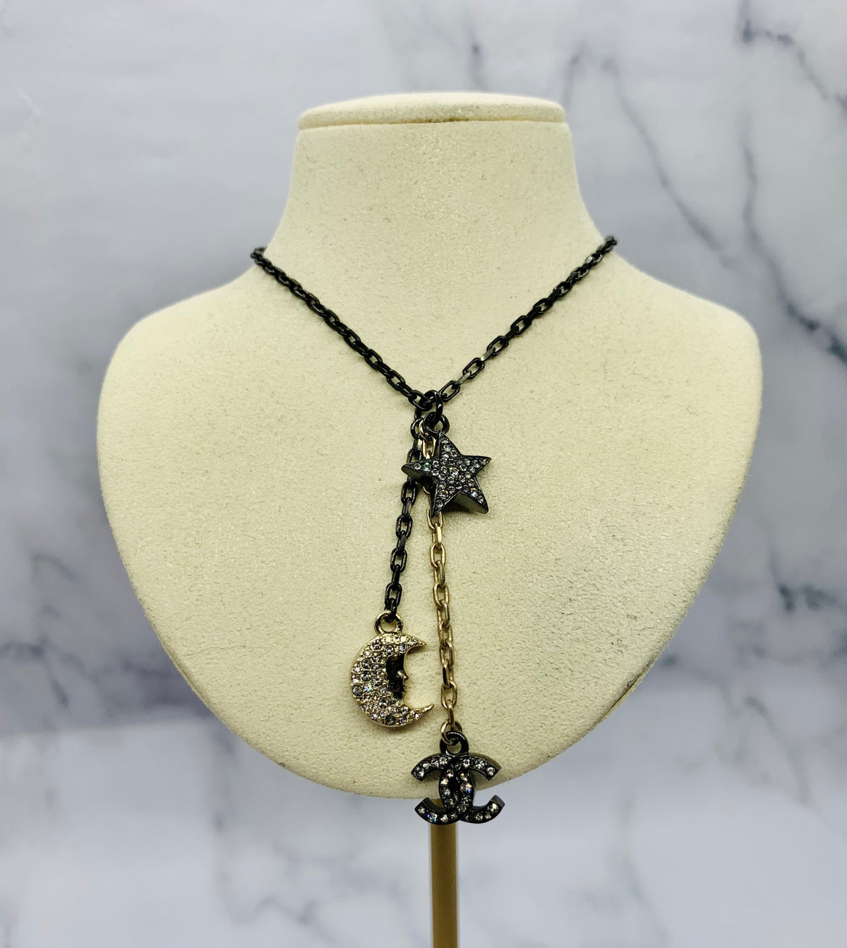CHANEL CC 2017 Star & Moon Pendant Necklace - USED