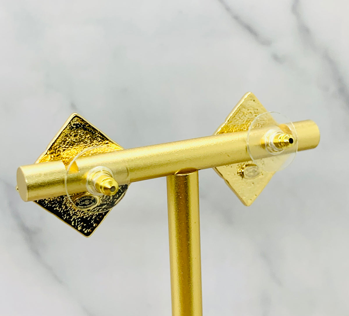 CHANEL CC Gold Tone Square Earrings - Pre owned