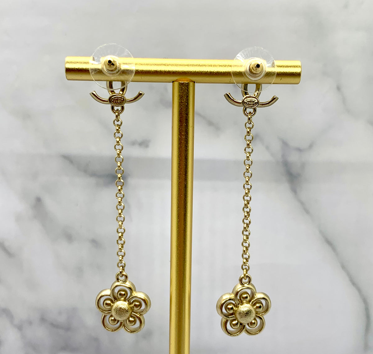 CHANEL CC Flower Pendant Earrings - USED