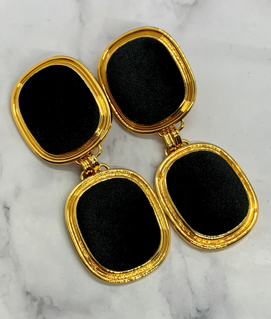 YSL YVES SAINT LAURENT Black Velvet ClipOn Earrings - Preowned