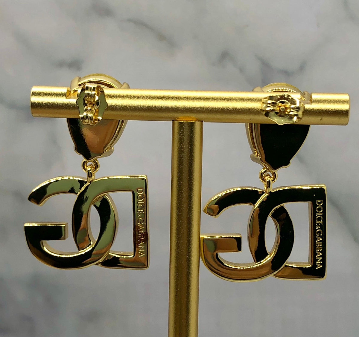 DOLCE & GABBANA Gold Tone Rhinestone Earrings - Pre owned