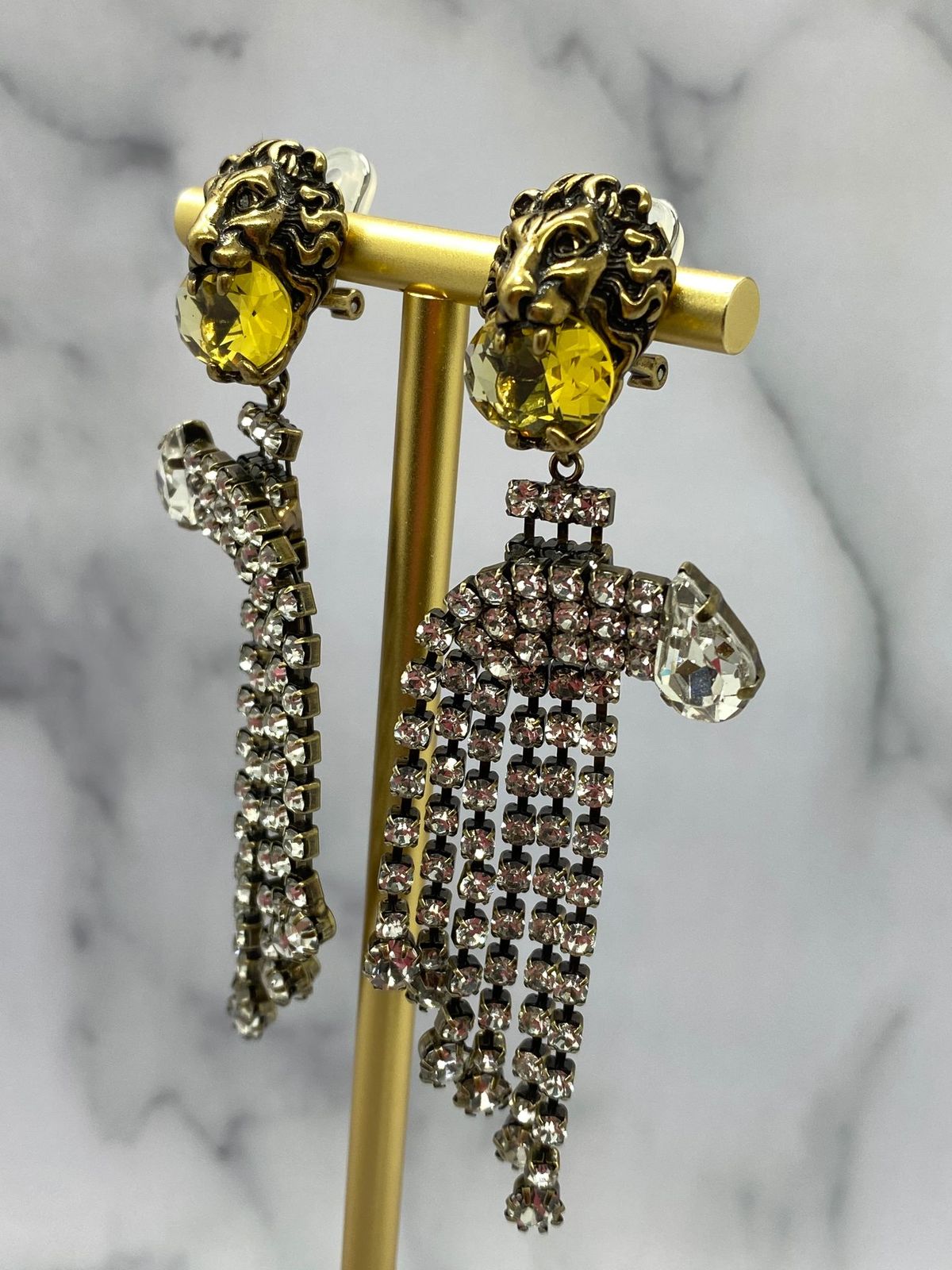 GUCCI Crystal Embellished Lion Earrings - USED