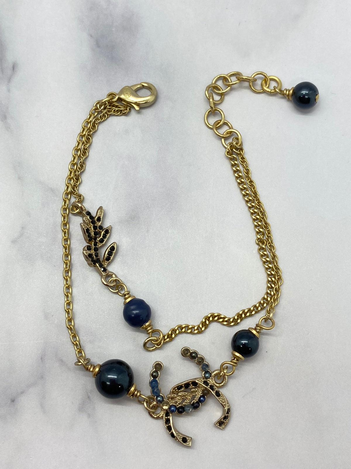 CHANEL CC Blue Pearled Bracelet - USED