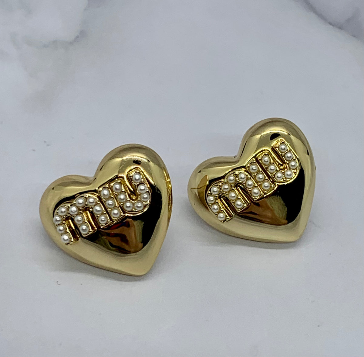 MIU MIU Gold Tone Heart Earrings - Pre owned