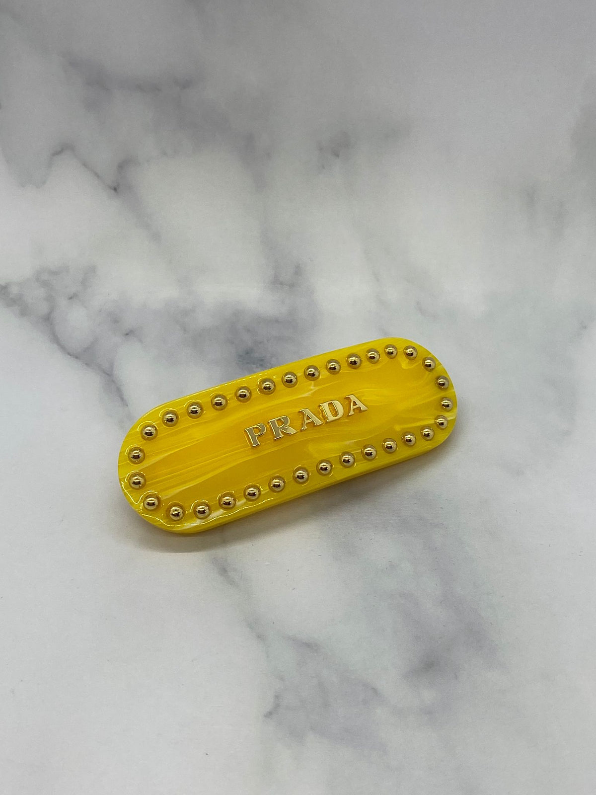 PRADA Yellow Resin Gold Studded Hair Clip Barrette - Pre owned