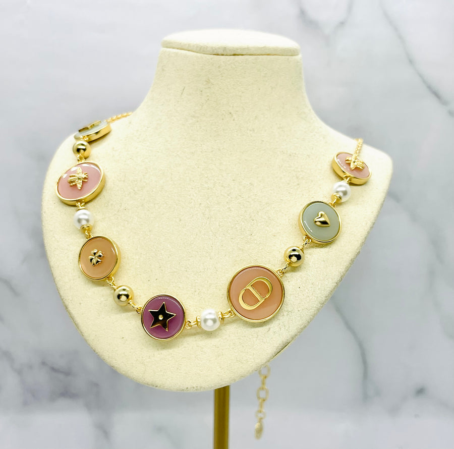 CHRISTIAN DIOR CD Pastel Monogram Necklace -Pre owned