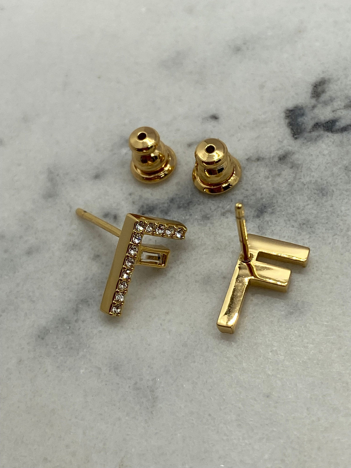 FENDI F Gold Tone Rhinestone Earrings - Pre owned